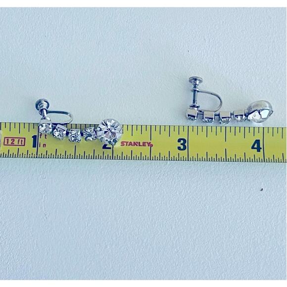 Vtg MCM Rhinestone Drop Dangling Screw-back Earrings, Bride Prom Formal Special - Picture 8 of 8